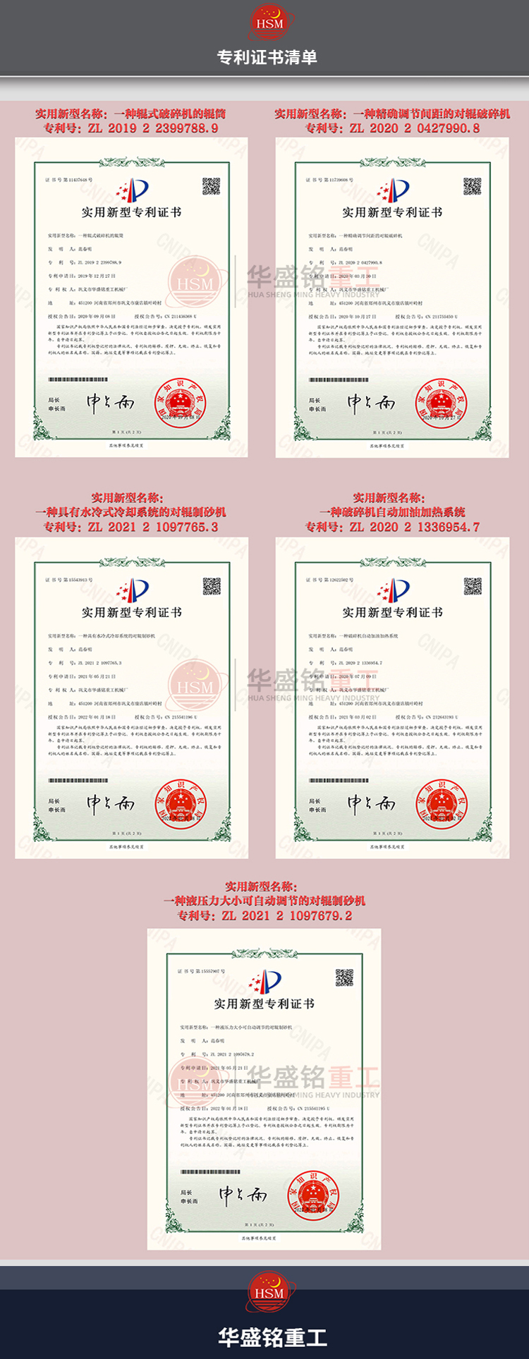 金矿破碎机专利证书